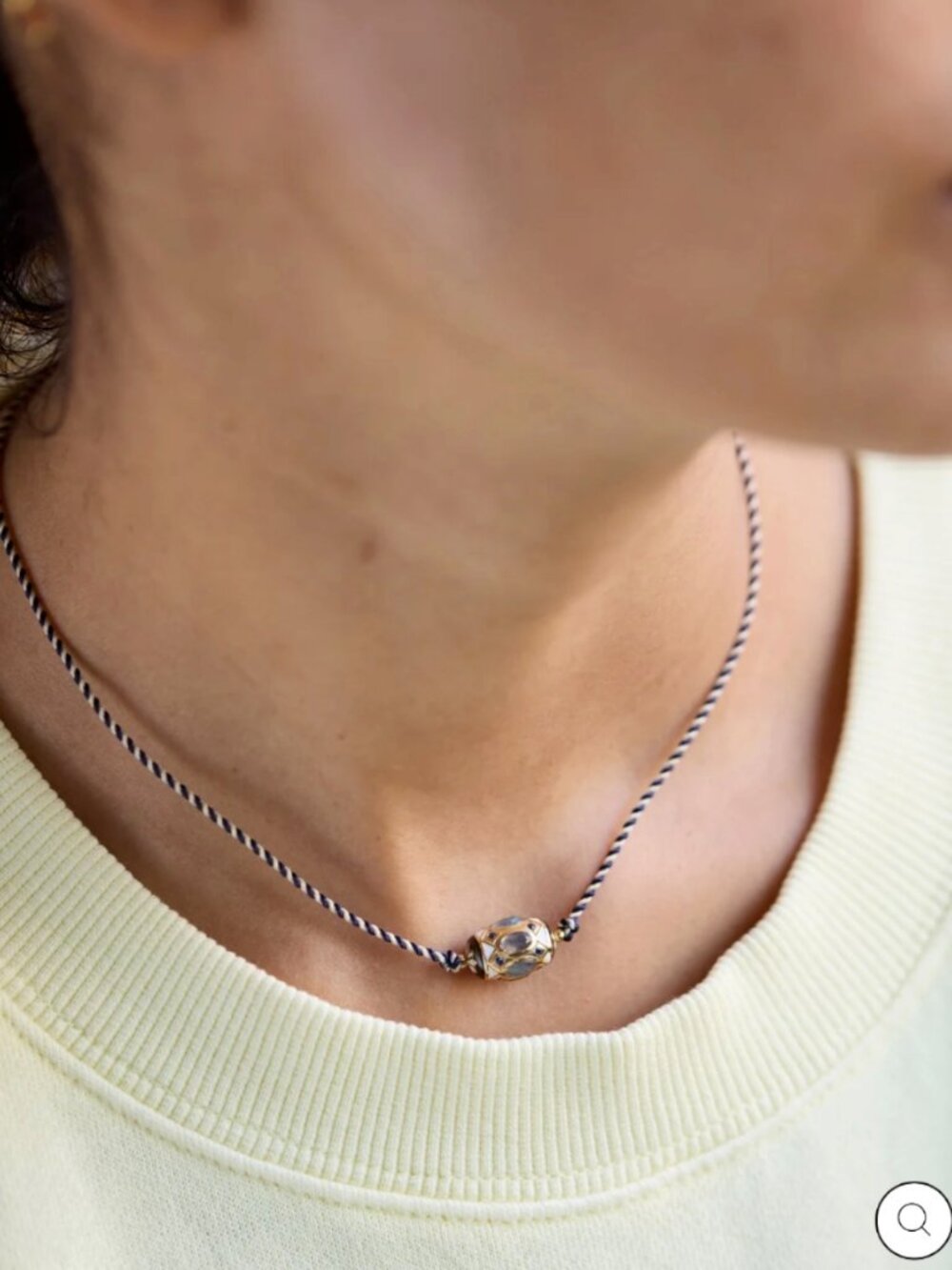 Dorothee Sausset Barracoa Necklace Two-Tone Blue and Ecru Thread